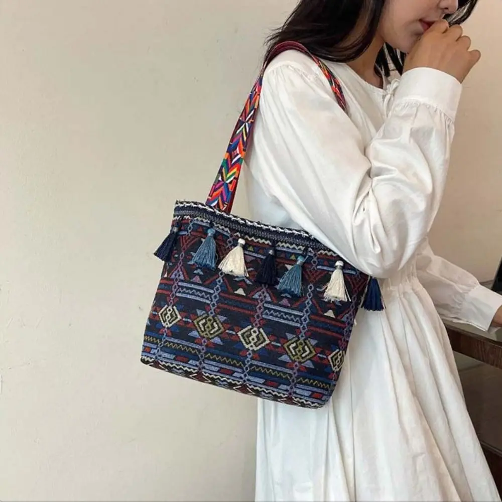 Casual Kwastje Etnische Stijl Handtas Geweven Tas Messenger Bag Franje Schoudertas Grote Capaciteit Geometrische Bohemian Draagtas Vrouwen