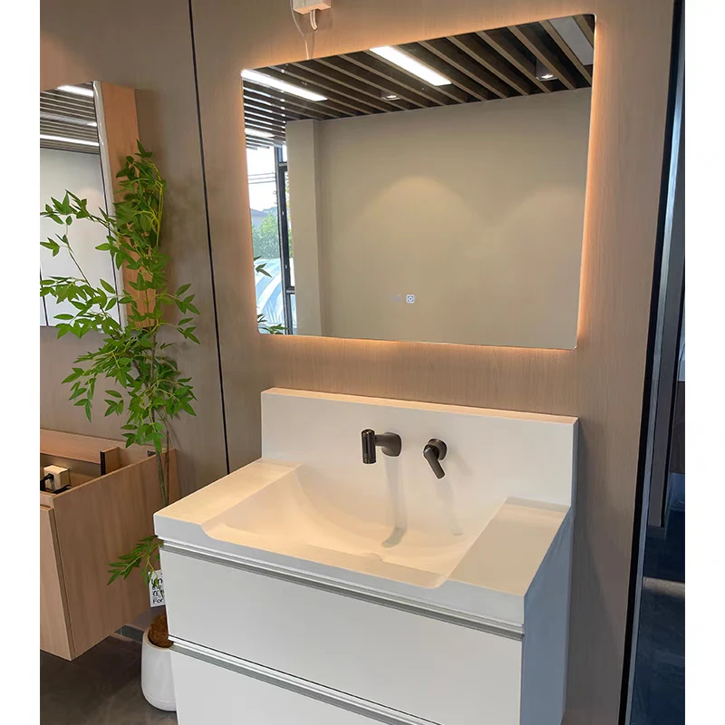 

New product high back skin feeling integrated wash basin bathroom cabinet face wash basin cabinet