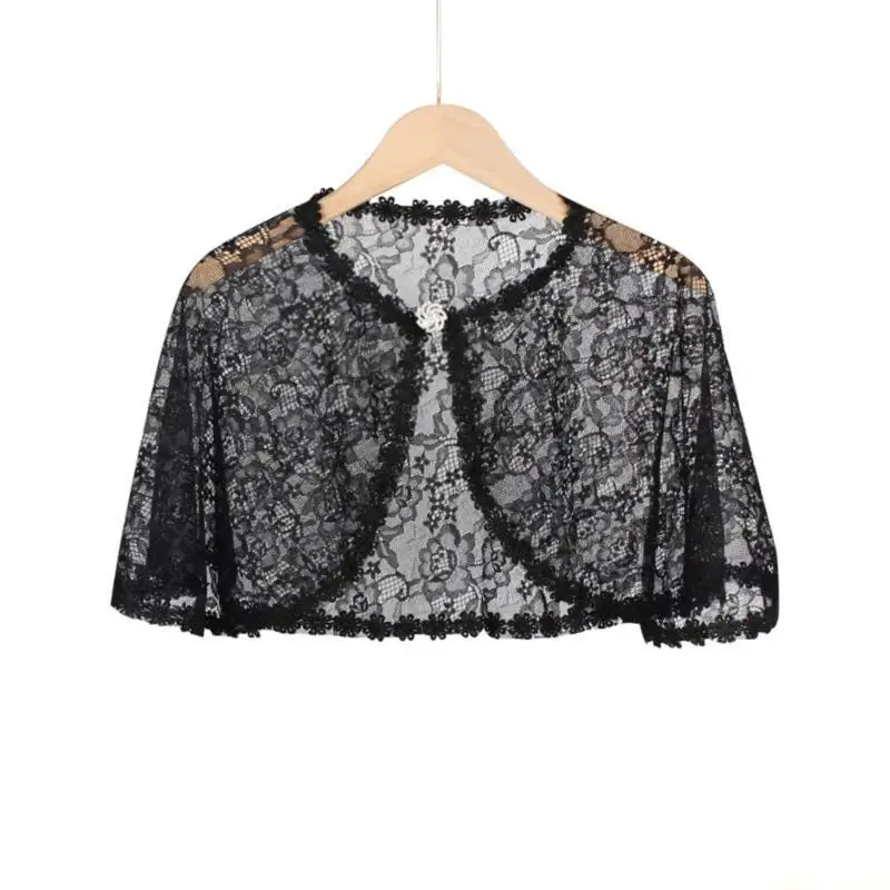 

31BF Elegant Lace Shawl Rhinestones Embellishments Shawl Luxurious Lace Shawl