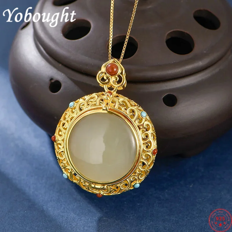 

S925 sterling silver pendants for Women New Fashion hollow eternal rattan round Jade gold plated can open jewelry free shipping