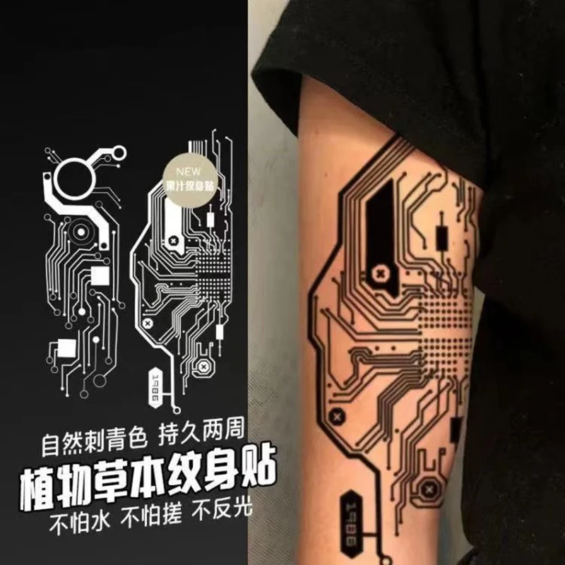 Human Body Circuit Board Herbal Juice Waterproof Tattoo Stickers Cyberpunk Robot  Lasting  Stickers Arm Tattoo Temporary Tattoo