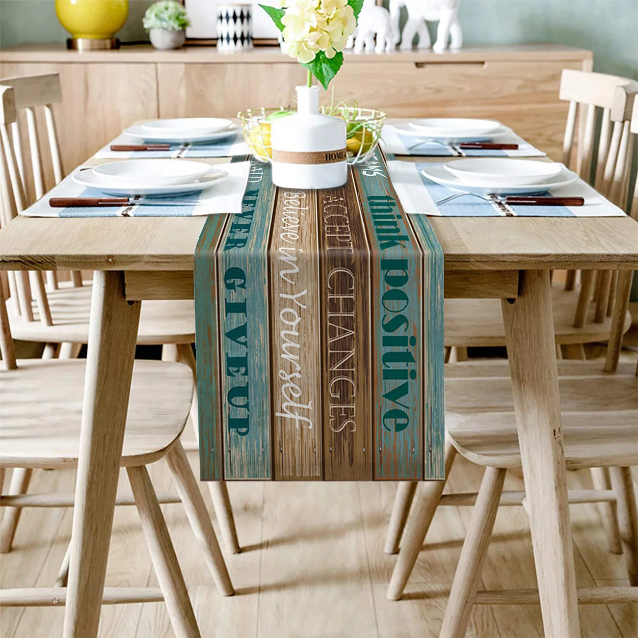 Follow You Dreams Vintage Wooden Rustic Table Runner Home Dining Room Decor Table Cloth Wedding Christmas Party Table Runners