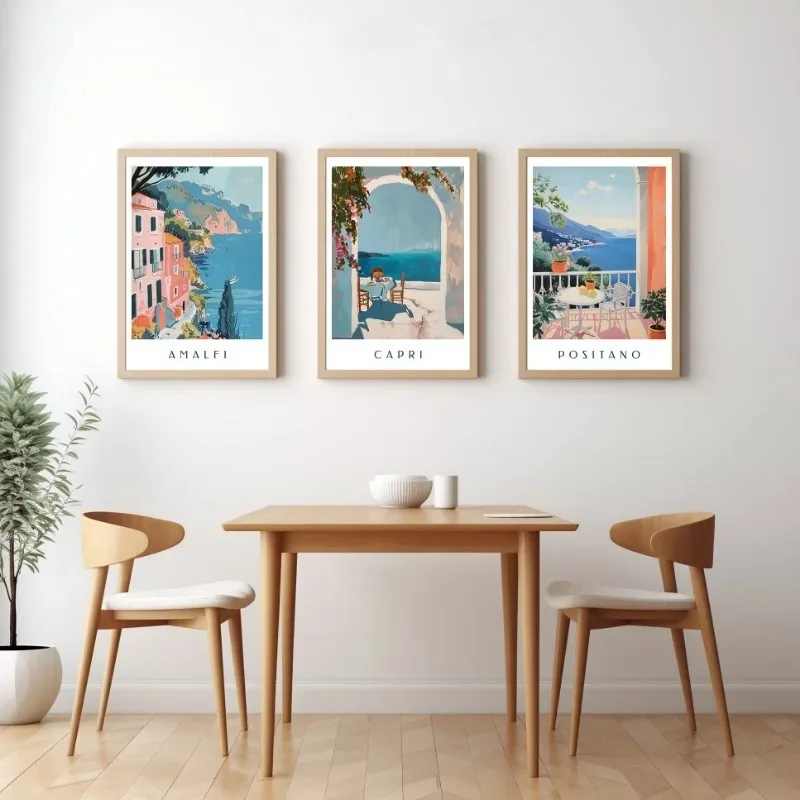 Capri Positano Amalfi Poster Positano Coast Italian Travel Print Canvas Paintings Wall Art Picture for Living Room Home Decor