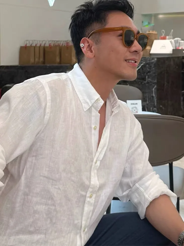 

Retro Cotton Linen Men's Shirt Breathable Loose Long Sleeve Sun Protection Open Cardigan Casual Workwear Trendy Fashion City ...