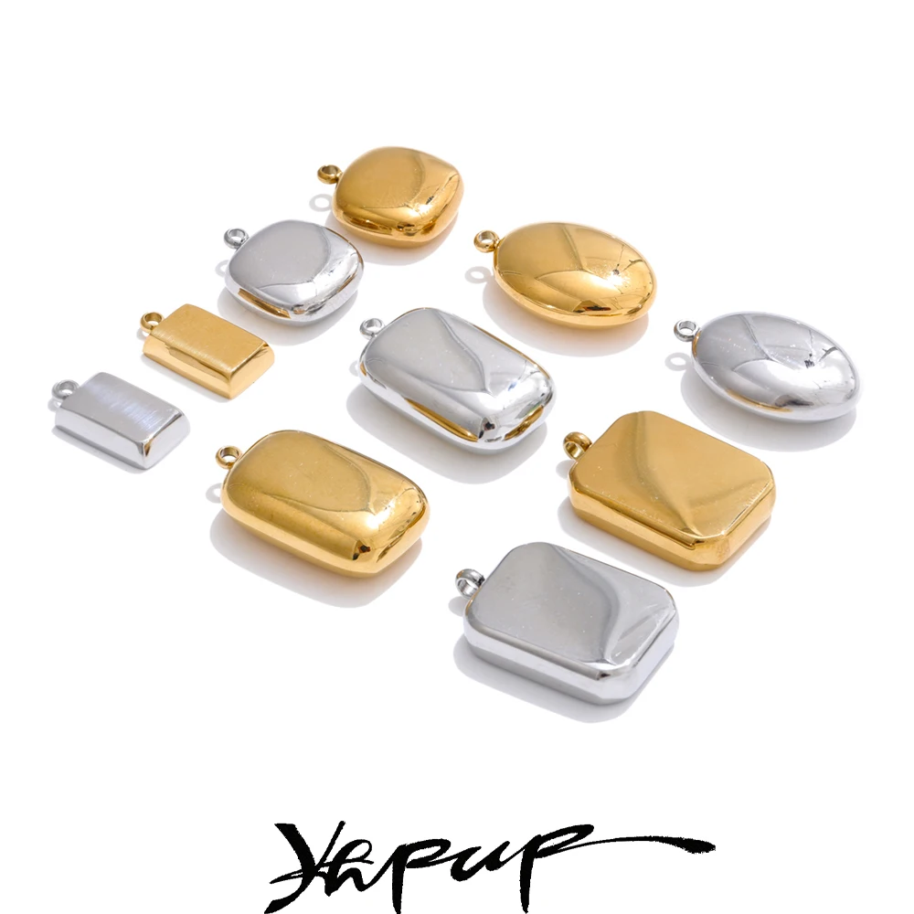 Yhpup Arrivals Smooth 316L Stainless Steel Metal Rectangle Waterproof Charm DIY Accessories Handmade Jewelry 18K PVD Plated