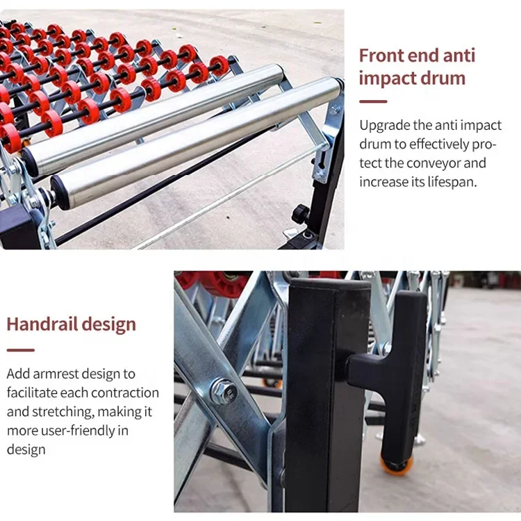 Factory Double Sprocket Drive Foldable Floor Expanding Flexible Powered Motorized Flex Gravity Roller Conveyor