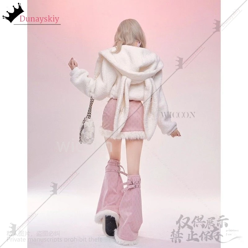 2024 Y2K اليابانية الفتيات تأثيري أنيمي زي الحلو لطيف آذان أرنب هوديي القمم مثير الوردي التنانير Kawaii جوارب السيقان مخصصة