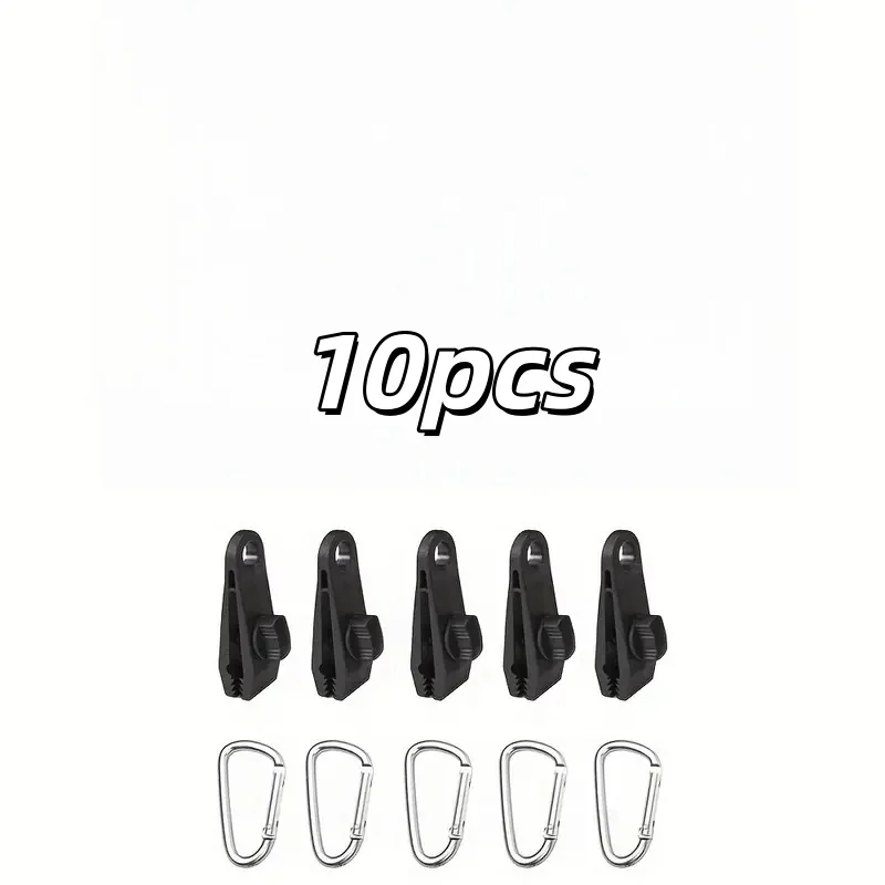 10-pack tentclips en karabijnhaakset, winddichte versterkte klemmen voor bevestiging van de regenvlieg van de luifel, gebruik buitenshuis
