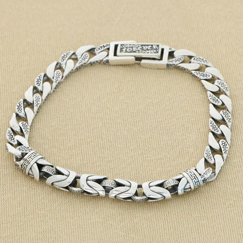 China-Chic stitching personalized male simple 925 sterling silver woven bracelet retro Guochao brand national style personalized