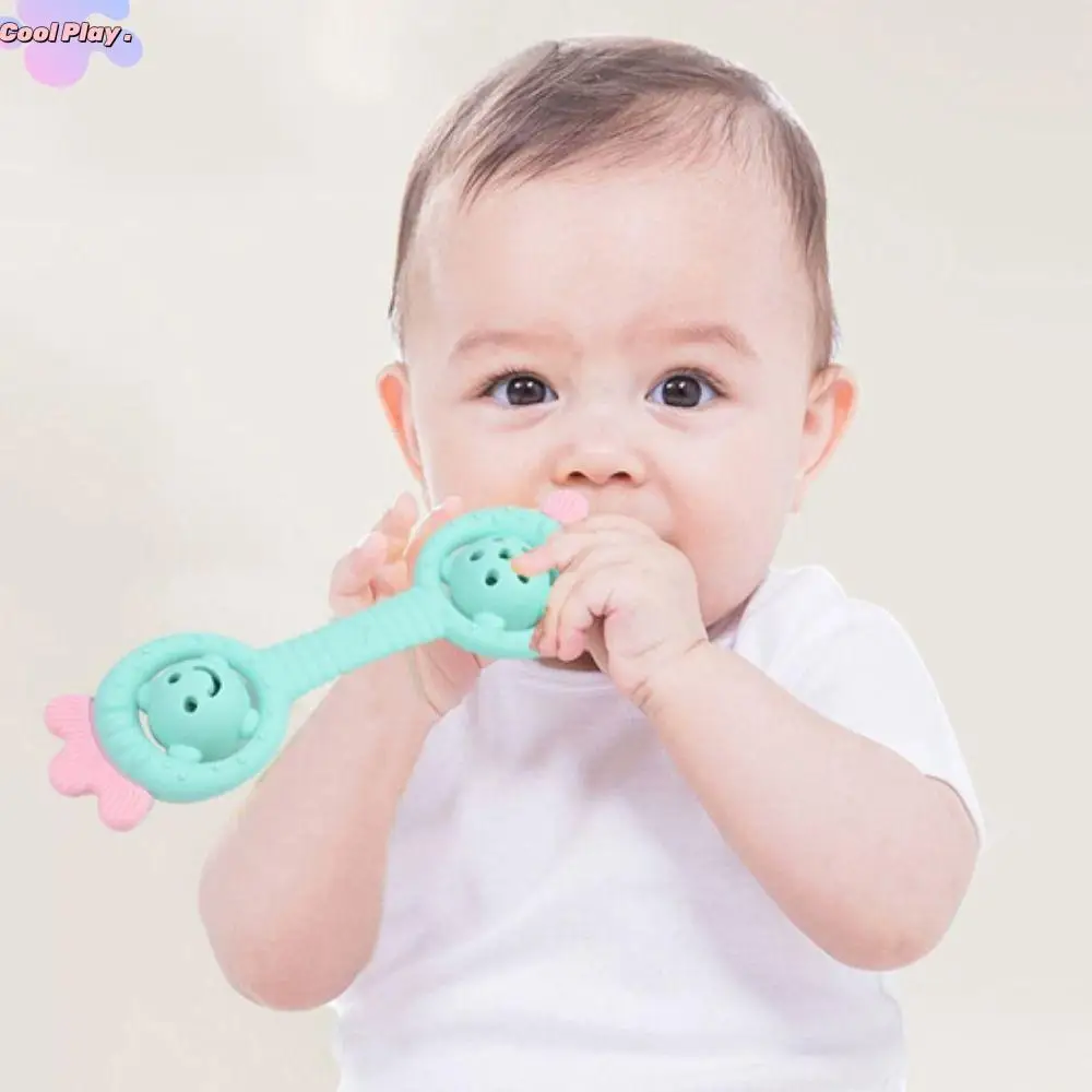 Strawberry Teether Rattle Toy Cartoon Early Education Silica Gel Hand Bell Food Grade Chewable Teether Handbells Gift