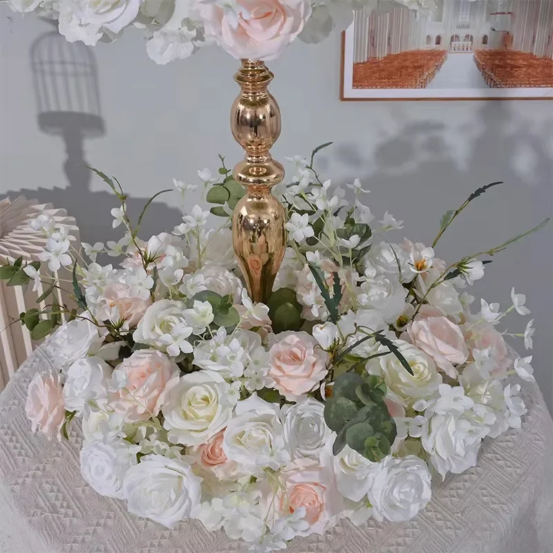 70/60/50/40/30cm Luxuriöser, individuell gestalteter blauer künstlicher Blumenball, Hochzeitstisch-Mittelstück, weißer Blumenkranz, Party-Event-Dekoration – Detail 4