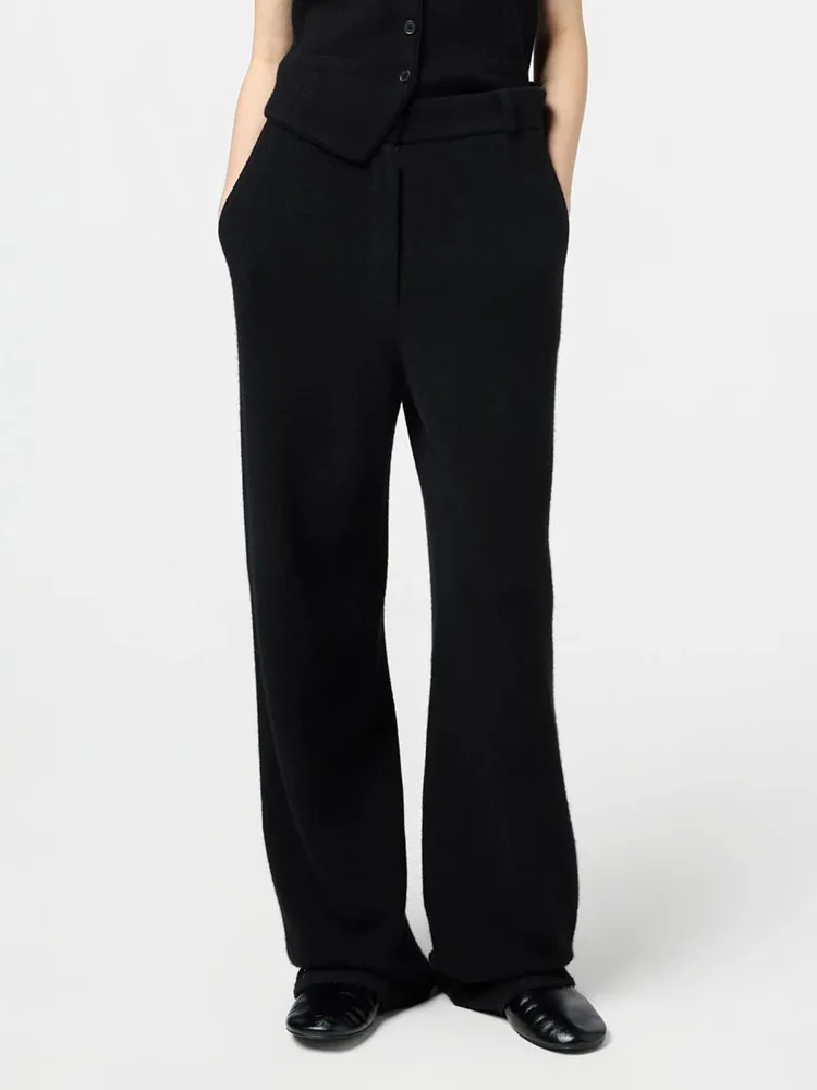 Retro-style wool knitted wide-leg pants 2025 autumn/winter new high-waisted loose drape casual straight-leg pants