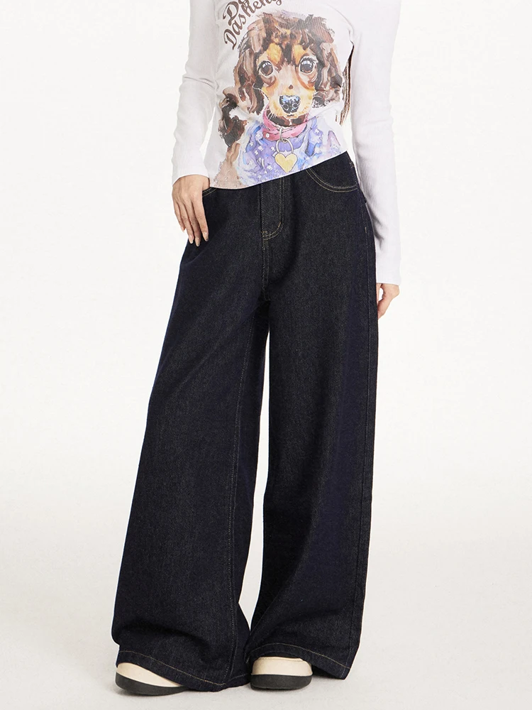 

Свободные повседневные джинсовые брюки с низкой талией American Sle Spicy Girl, женские весенне-осенние новые прямые широкие брюки длиной до пола