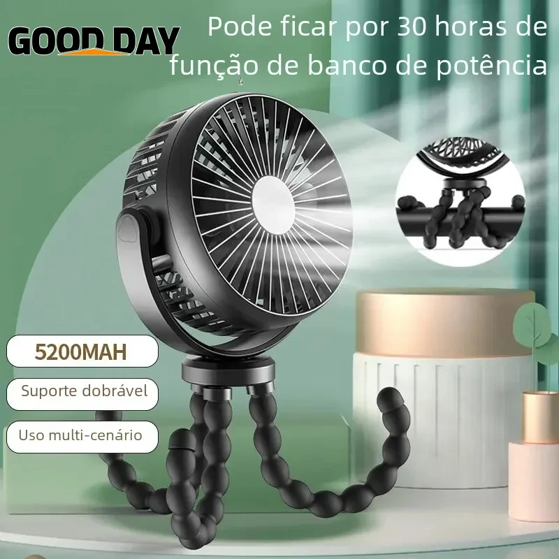 New 5200 mah multi-functional stroller Mini fan Portable USB charging small fan Mobile phone seat outdoor handheld Octopus fan