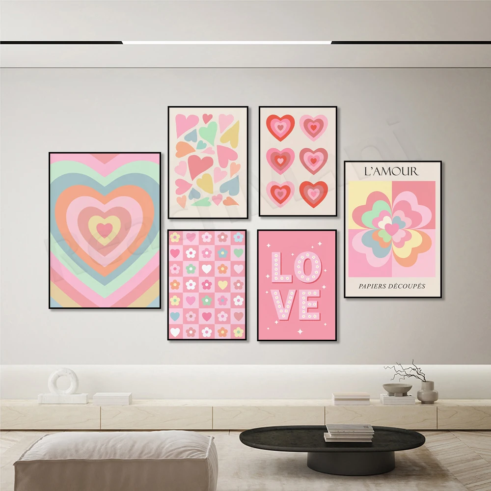 L'Amour Herzen, Taube des Friedens, Rot und Rosa Herz Romantische Druck, Französisch Kunst, blume Herz Poster, Valentinstag Ästhetischen Gif
