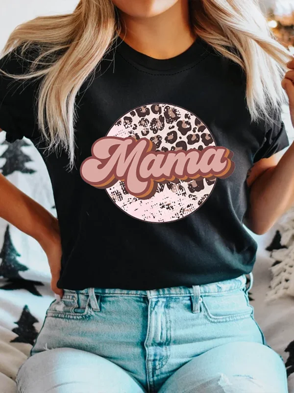 2024 Hot Sale Trend Mother's Day Female Casual T-shirt Leopard Mama Print Women T-shirt Best Gift for Mom Trip Comfort Girl Tee