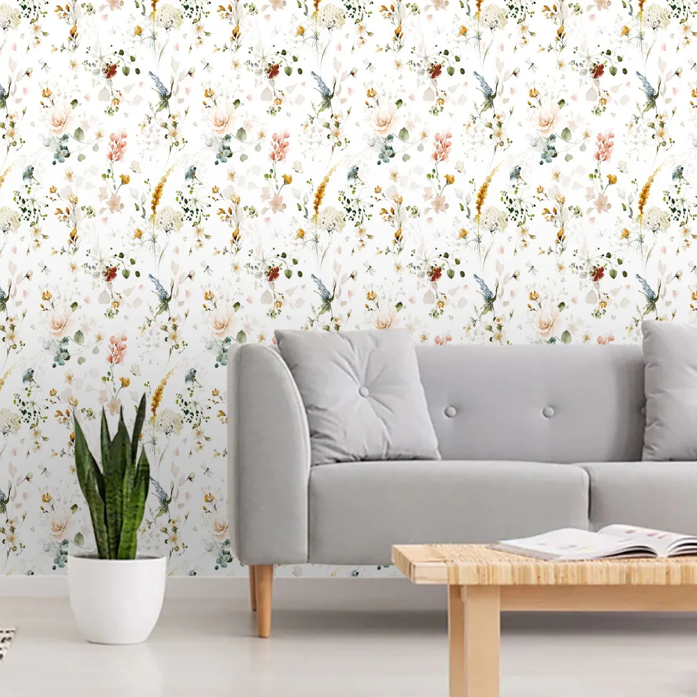 Pastrol Floral Self-Adhesive Wallpaper Peel and Stick Removable Watercolor Seamless Prepasted Wallpaper Wall Mural