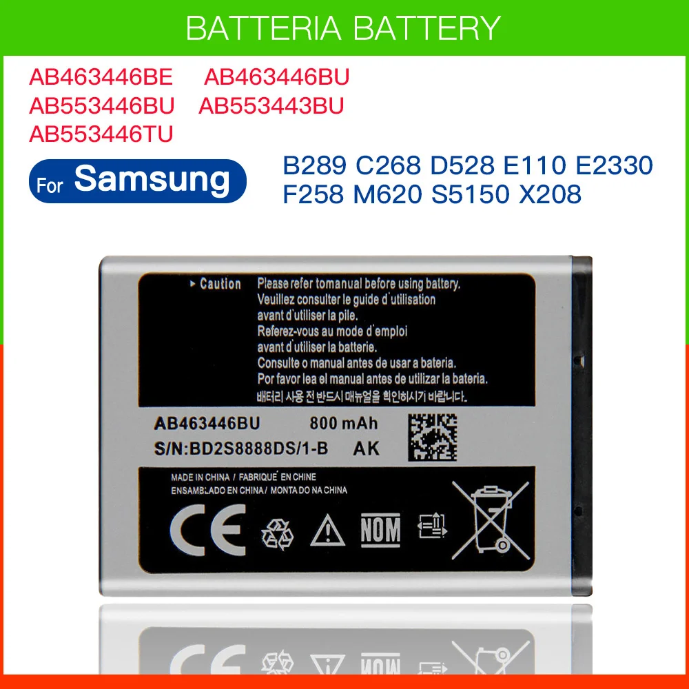 AB463446BU AB043446BE AB553446BU Battery For SAMSUNG C3300K X208 B189 B309 GT-C3520 E1228 GT-E2530 E250i E339 GT-E2330 C5212