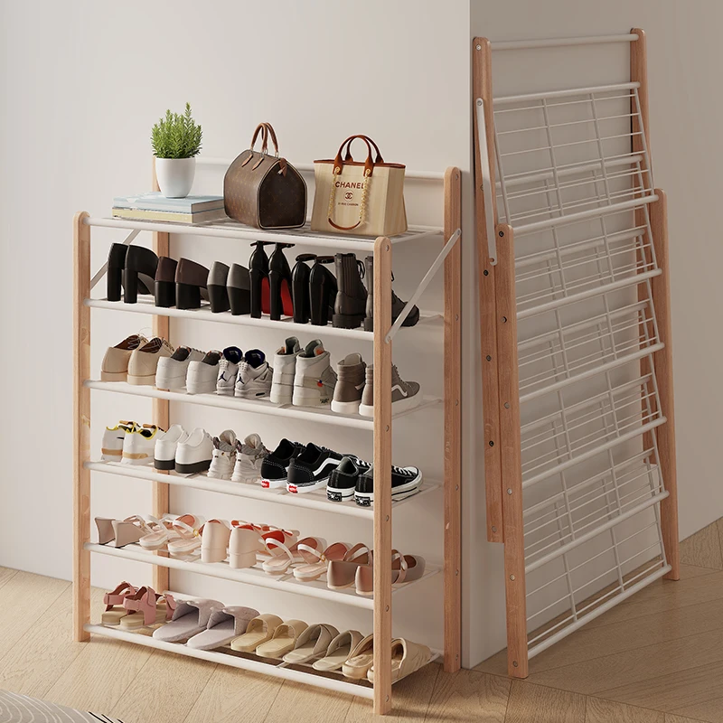 Foldable Solid Wood Shoe Rack Space-Saving Installation-free Indoor Shoe Rack Multi-Layer Simple Shoe