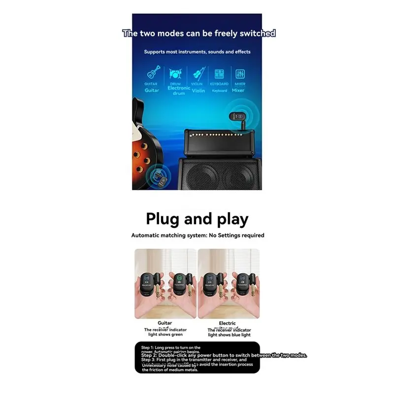 AS98-A14 USB جهاز الإرسال والاستقبال الكهربائي استقبال 2.4Ghz اللاسلكية لنظام الغيتار 90 درجة للتدوير للجيتار باس الكمان