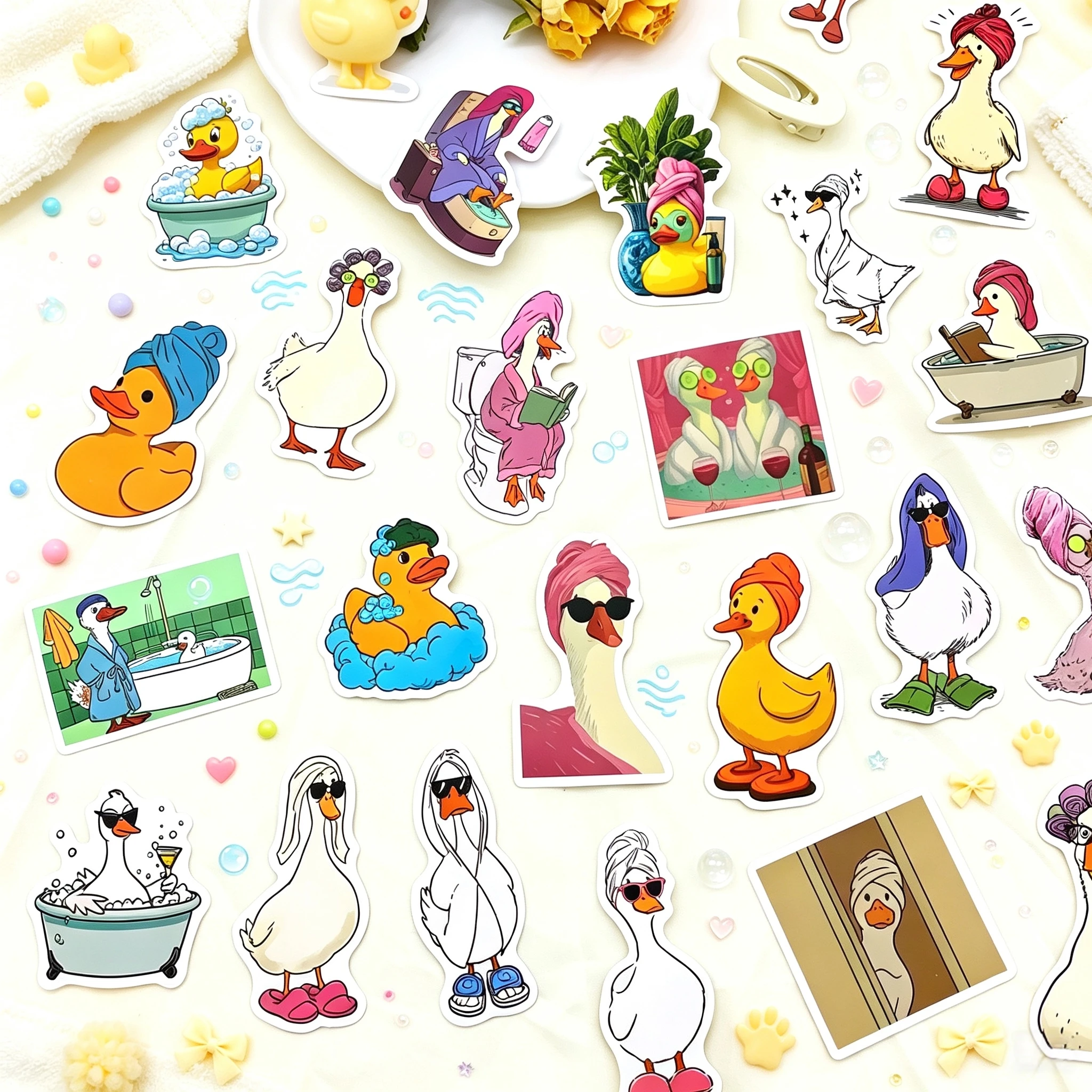 54pcs Funny Bathing Duck Stickers Stickers Pack  Self-Adhesive Decals For Laptop Scrapbook Phone Guitar Graffiti Stickers