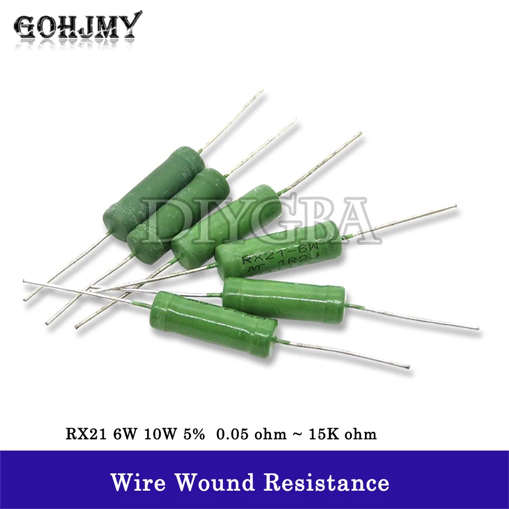 5PCS/lot RX21 6W 10W Wire Wound Resistance 5% 1R 10R 100R 1K 10K 12K 15K 18R 20R 22R 24R 27R 30R 33R 36R 0.01R Resistor