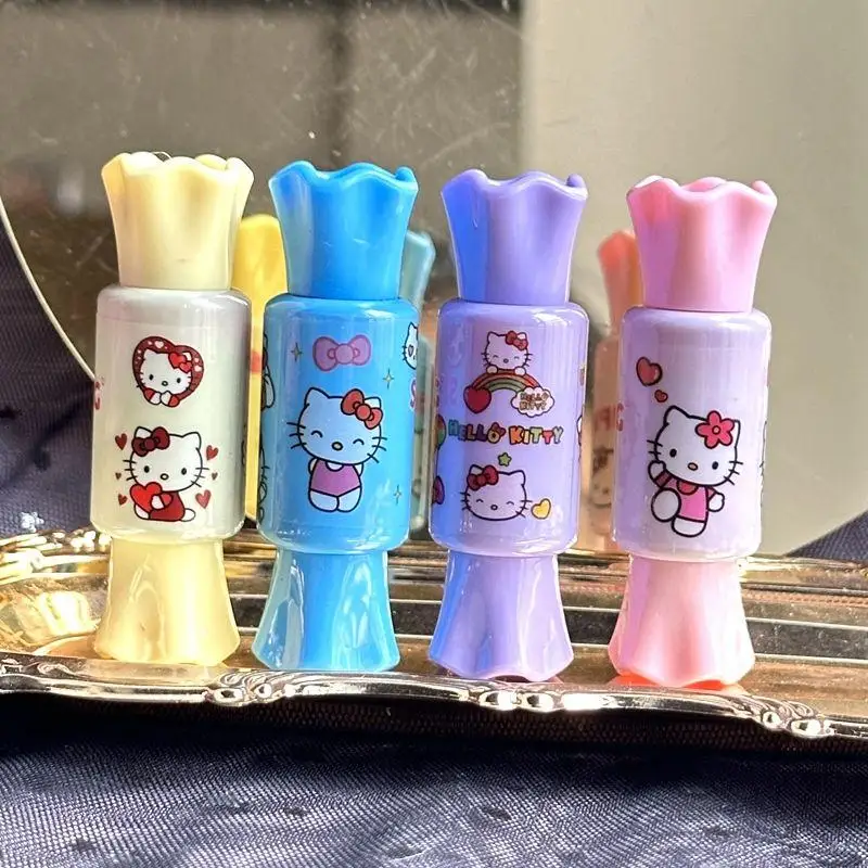 4Pcs Genuine Kawaii Sanrio Hello Kitty Lipstick Cute Cartoon Waterproof Lipstick Moisturizing Lip Gloss Cosmetics Creative Gift