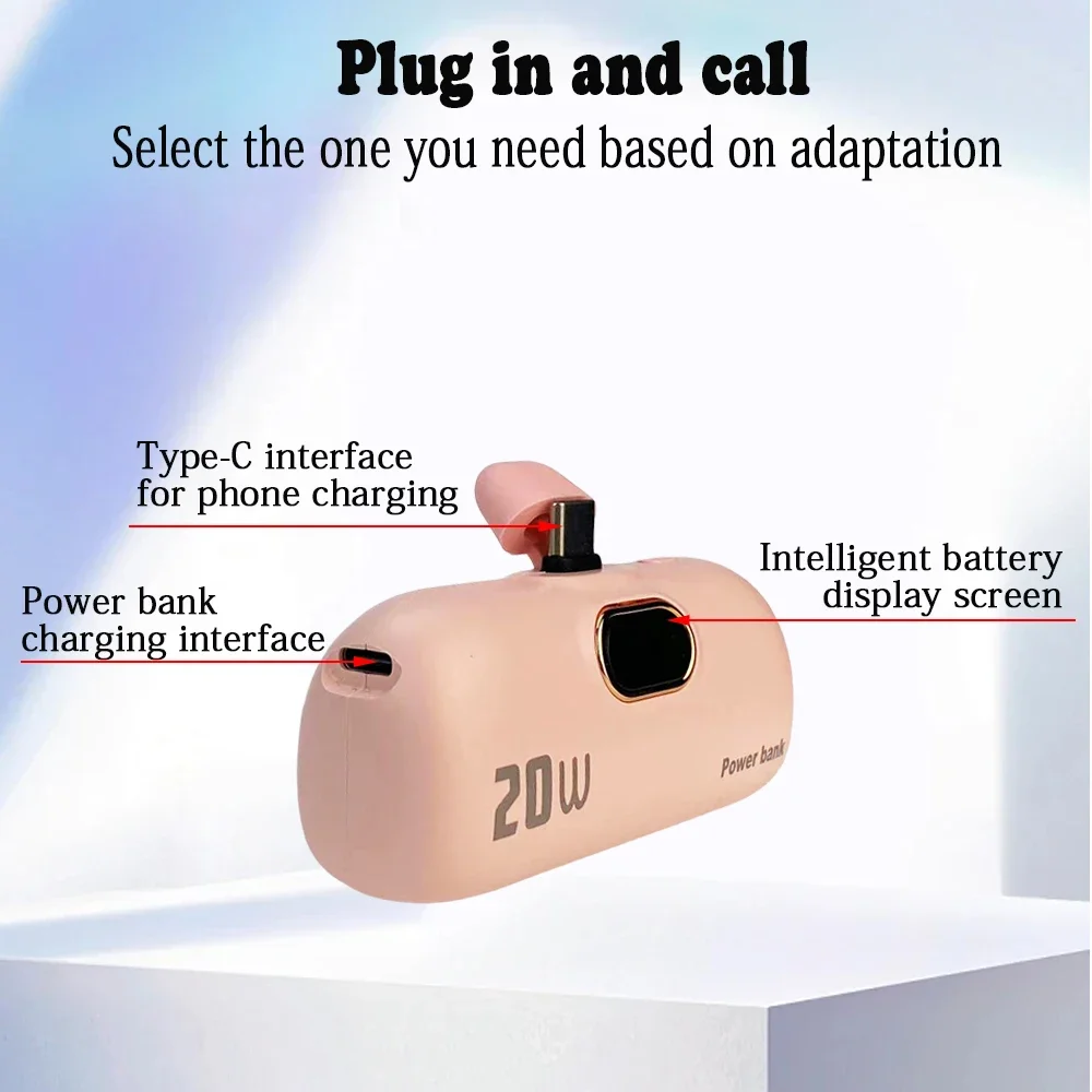 10000mAh Wireless Power Bank Mini capsule Capsule Fast Charging Mobile PowerSupplyEmergency External Battery For Type-c iPhone