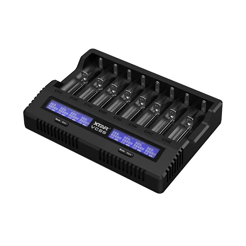 Cargador de batería con todas las ranuras XTAR VC8S 8-bay, dispositivo inteligente y versátil de iones de litio y Ni-MH, con entrada tipo C y LCD HD