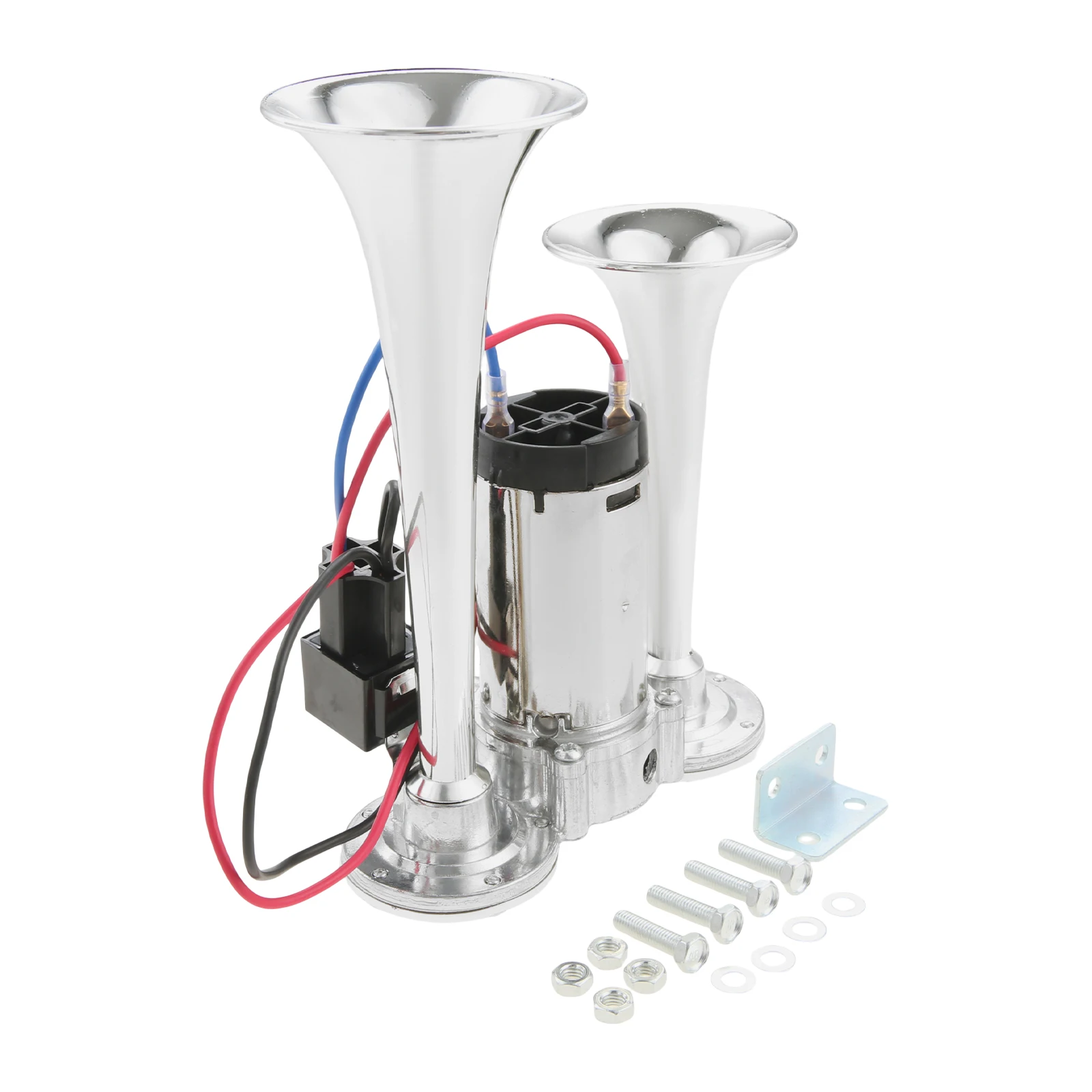 12V 130dB Car Loud Dual Trumpet Air Horn Kit W/ Built-in Compressor Super Loud Electric Horn for Truck SUV Motorcycle Yacht Boat