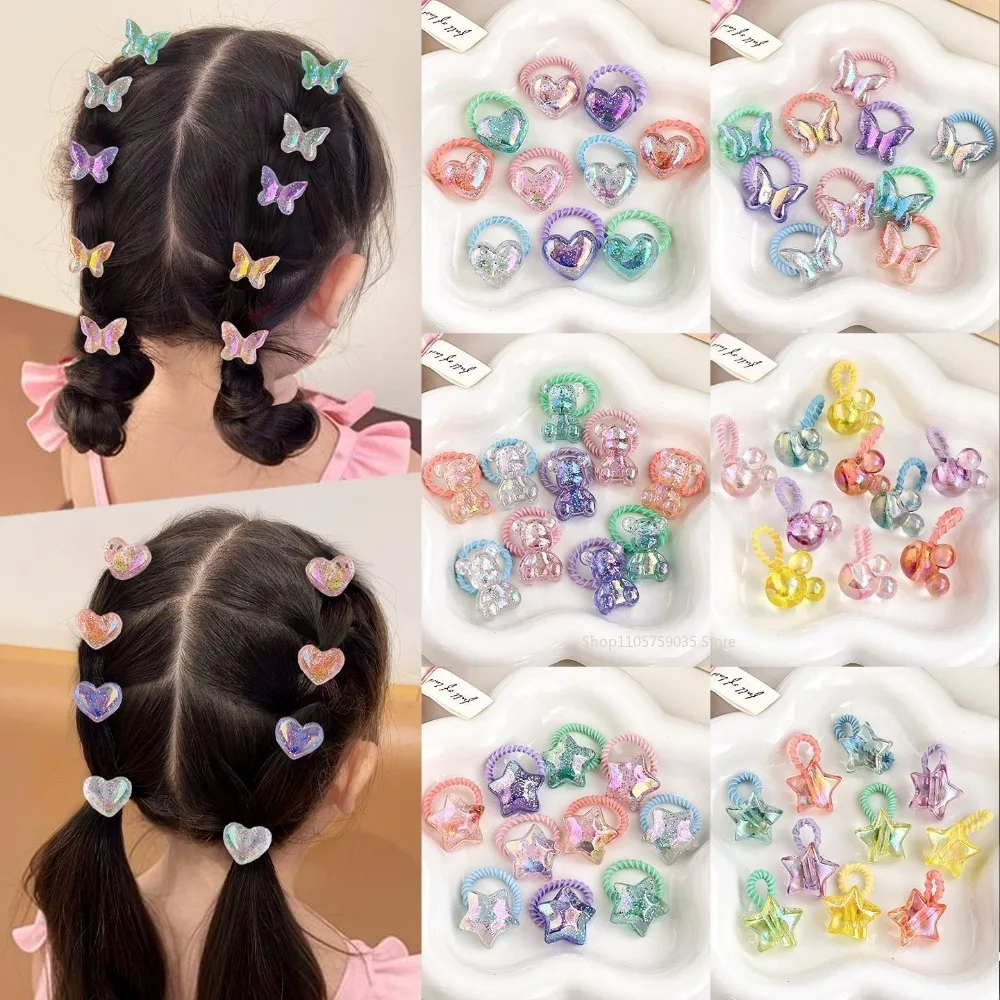 10Pcs/Set Girl Cartoon Star Butterfly Hairs Bands Cute Heart Hair Rope for Colorful Hair Ties Elastic Bands Kid Hair Accessories