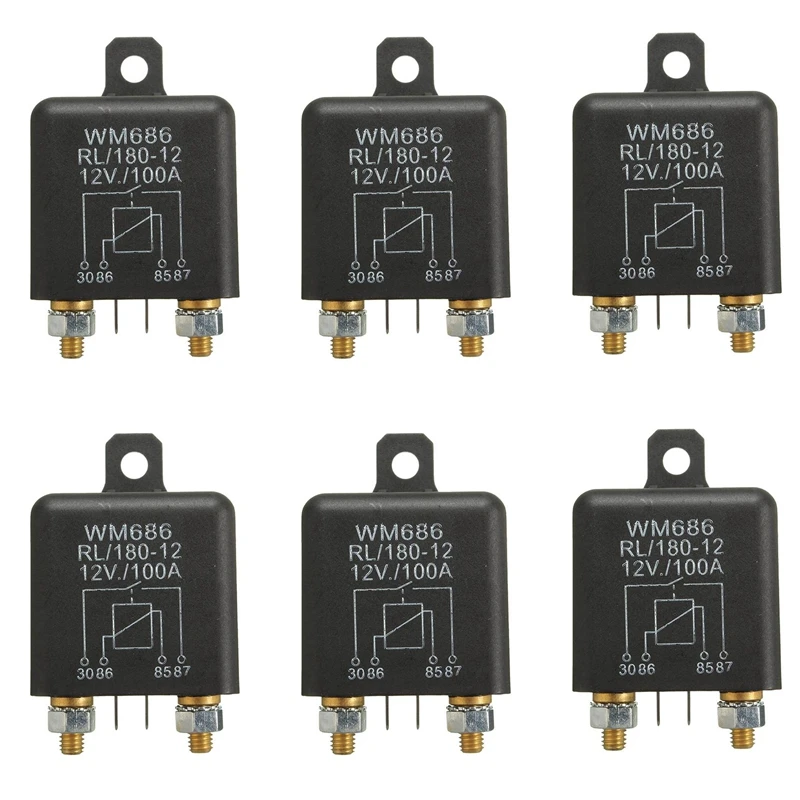 6X 12V 100Amp 4-Pin Heavy Duty ON/OFF Switch Split Charge Relay For Auto Boat Van Black