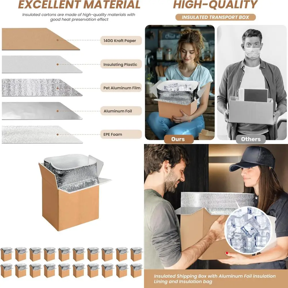 

20-Count Insulated Shipping Boxes with Oil Liner, Thermal Cold Packs, Reusable Styrofoam Coolers, Small 6x5x9 Mailing Boxes