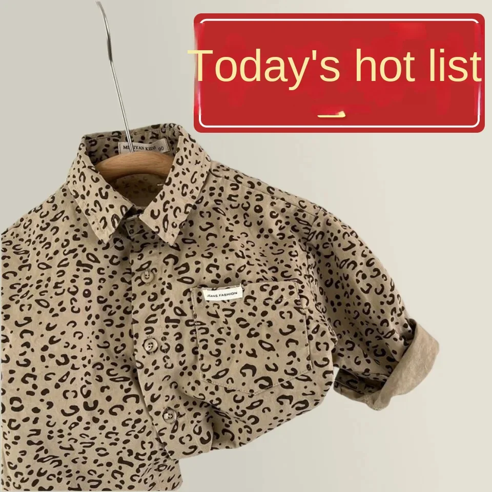 2024 Spring Autumn New Fashion Boys and Girls Korean All-match Turn-down Collar Unisex Children Coat Leopard Kids Shirts