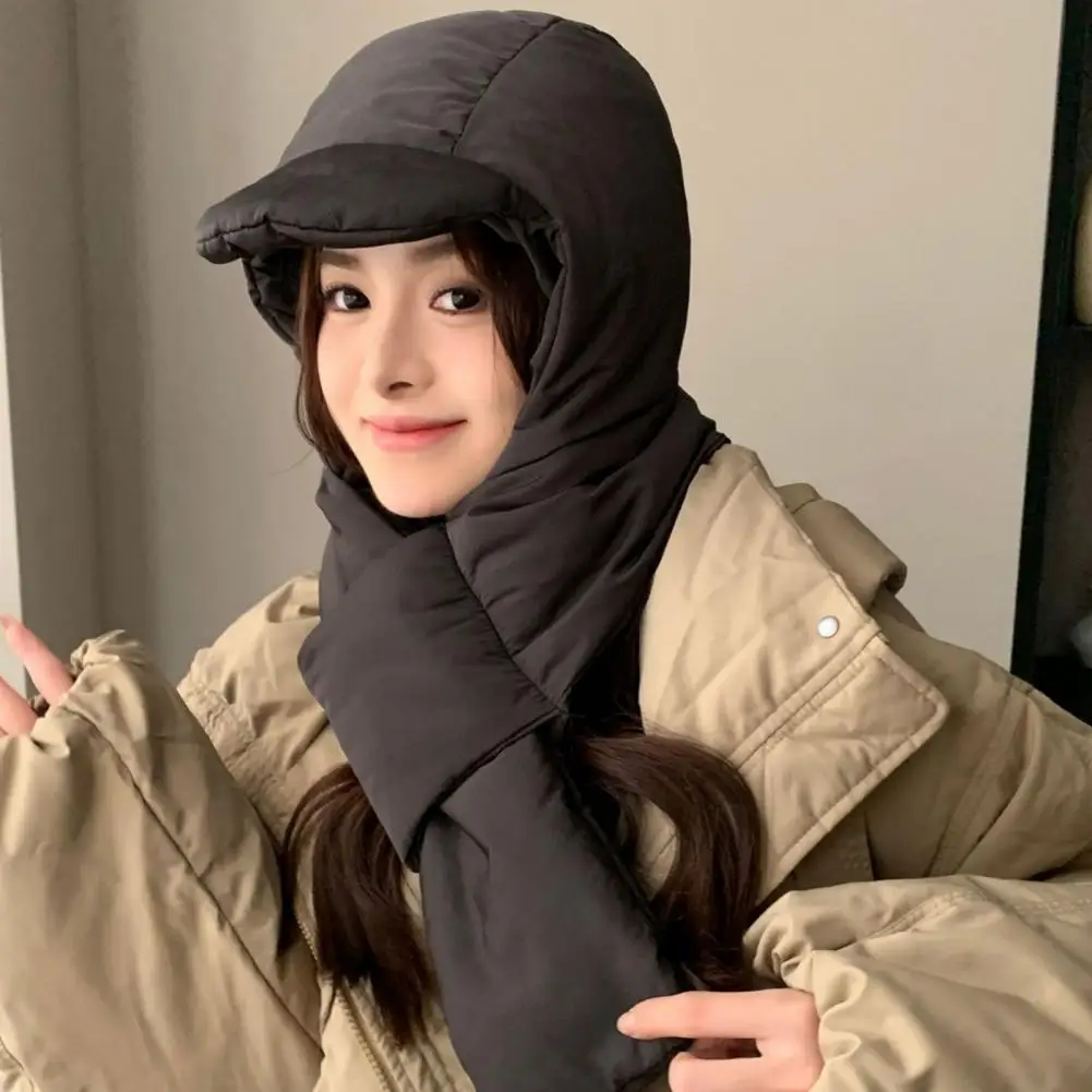 

Polyester Down Cotton Hat Warm Hat Winter Women's Windproof Hat Scarf Set with Thick Padding for Outdoor Travel High Elasticity