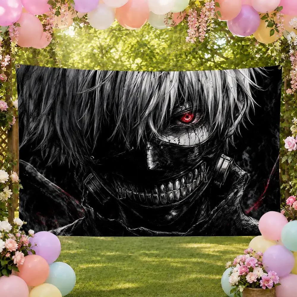 Dark Anime T-Tokyo Ghoul Flags Fan Banner Tapestry Wall Hanging Garage BarDorm Camp Party Outdoor Home Decor Gift
