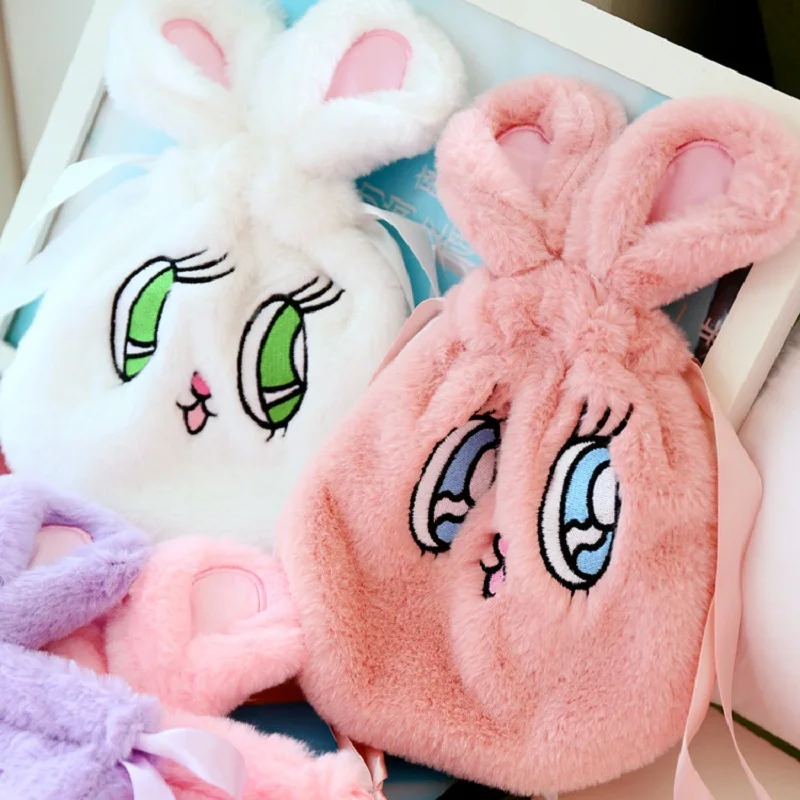 

lovely Wego rabbit big eyes bunny ears soft storage drawstring bag rope bundle pocket soft plush toy girl birthday gift 1pc