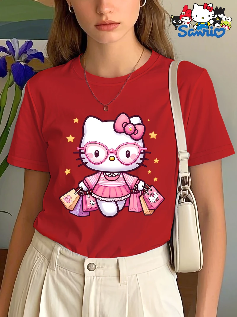 2022 Sommer Hello Kitty Sanrio Damen Casual Graphic Tee Kurzarm High-End-Luxus ist sowohl für Männer als auch Frauen Top Y2k