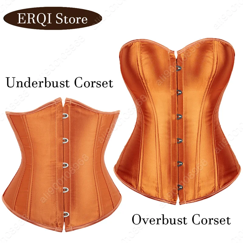 Corset Bustier Top for Women Lace Up Corset Plus Size Satin Orange Corset for Women XS-7XL