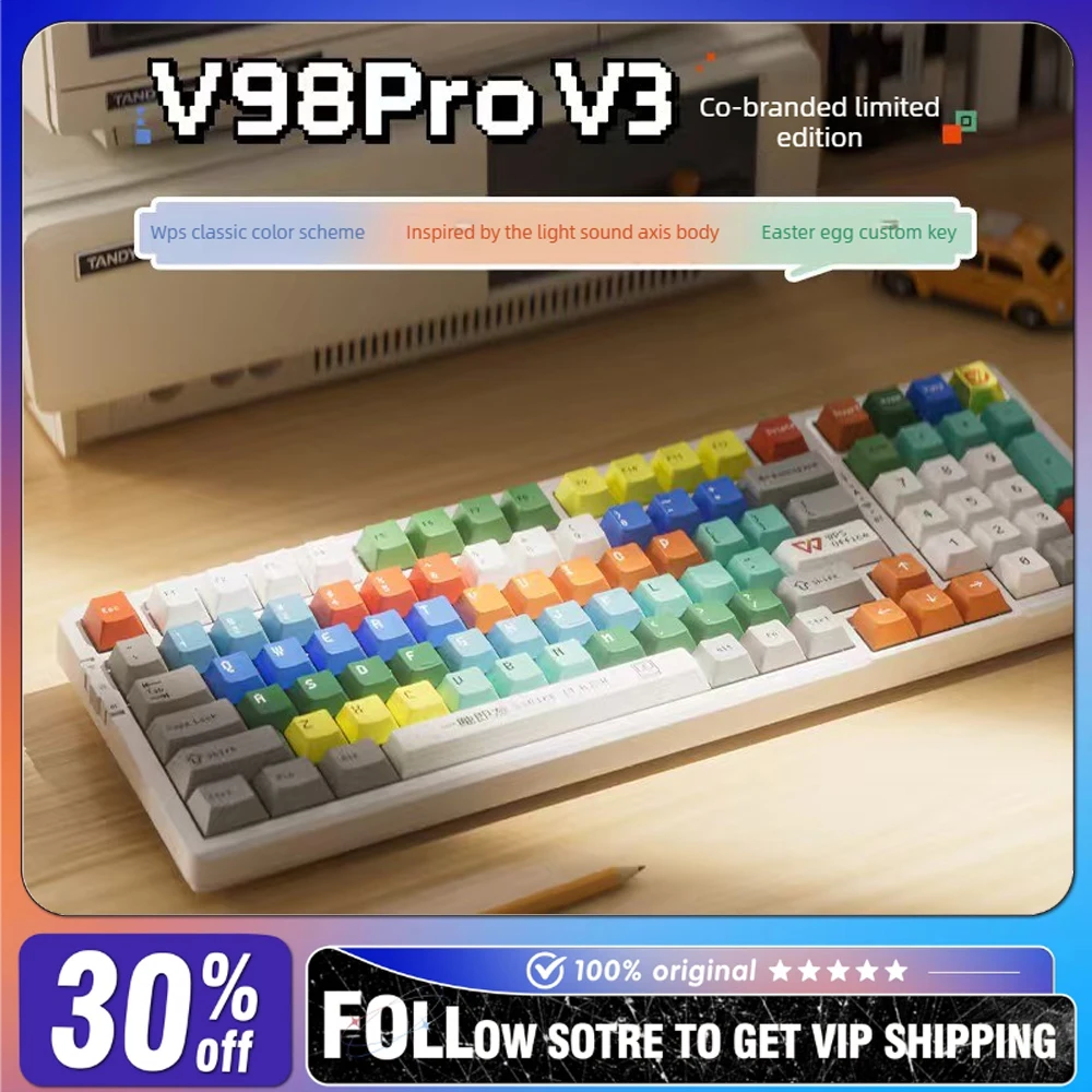 

Беспроводная клавиатура VGN x WPS V98Pro V3, трехрежимная RGB, эргономика с горячей заменой, 10000 мАч, длительный срок службы батареи, индивидуальная клавиатура для киберспорта