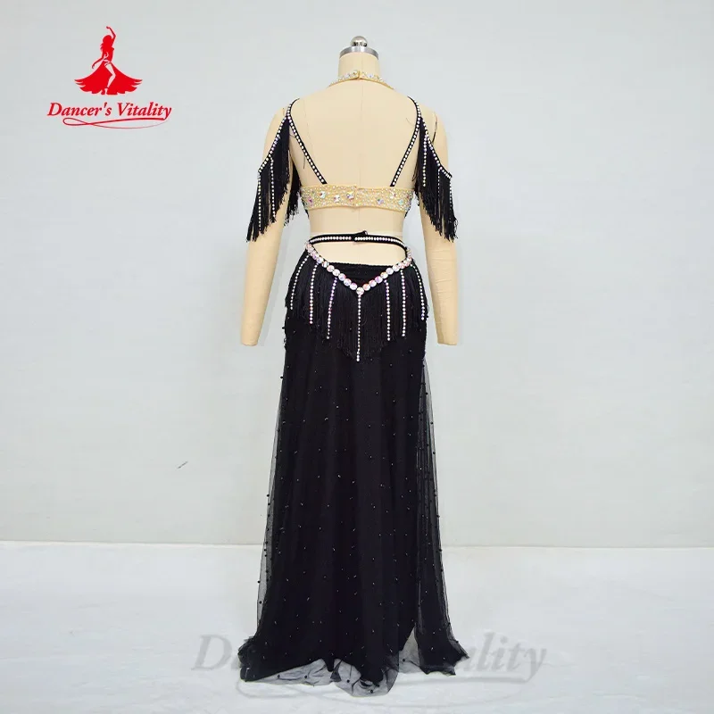 BellyDance Set Customization Senior AB Stones Bra+Sexy Tassel Dress 2pcs Adult and Children Oriental Dance Performance Costumes