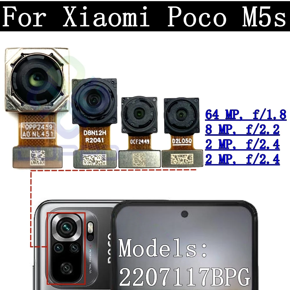 Front Rear Backside Camera Flex Cable For Xiaomi Poco M5s 2207117BPG Frontal Selfie Wide Back Facing Main Camera Glass Lens