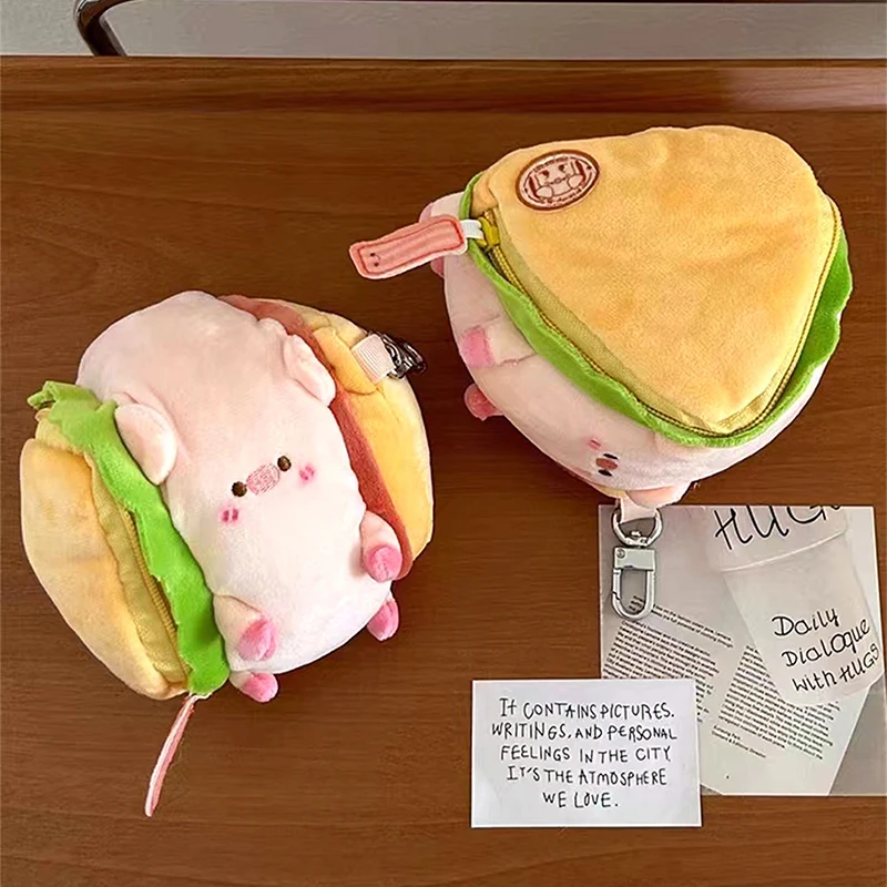 1Pcs Cute Sandwich Pig Coin Purse Adorable Plush Animal Pendant Keyrings Headphones/Coins Organizing Bags Girls Like Fun Gifts