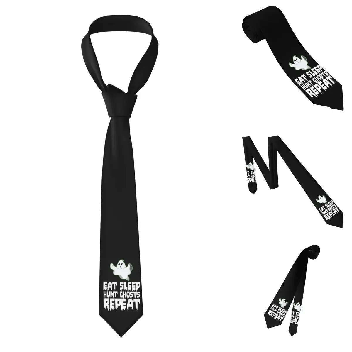 Eat Sleep Hunt Ghost Repeat Necktie for Men Silk Polyester Slim Neck Ties Wedding Accessories Tie Casual Gravatas