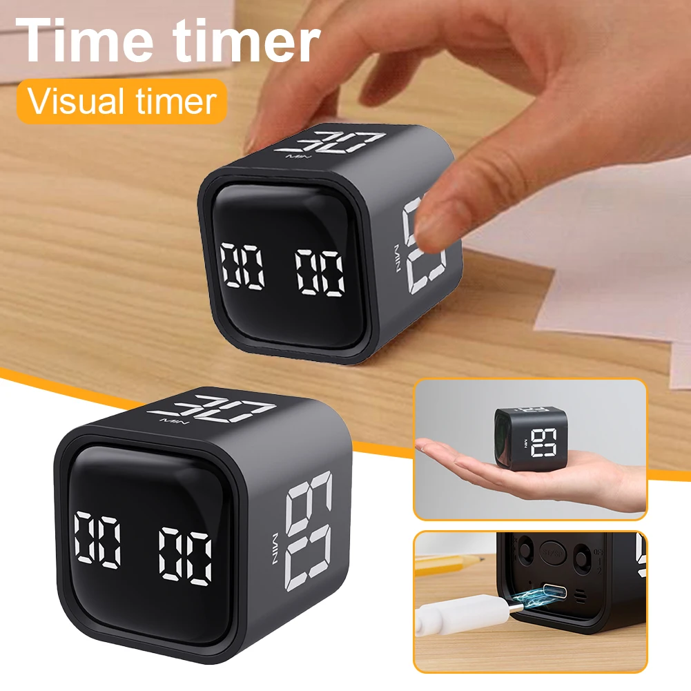 1PCS Portable Desktop Rotate Timer With Gravity Sensor Cube Electronic Timer Suitable For Work Study Kitchen Cooking Gadgets