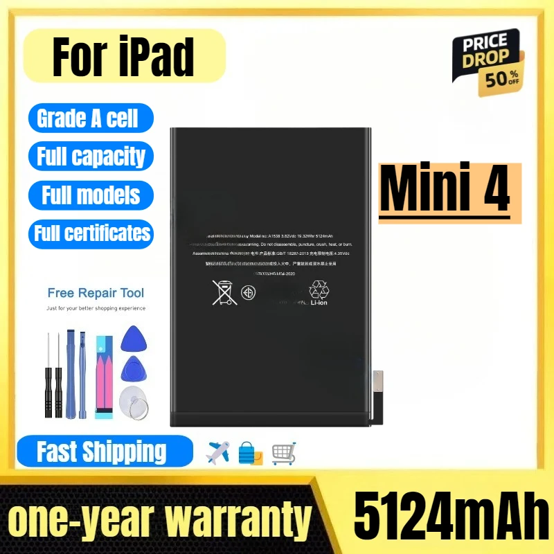 

A1538/A1550 for IPad Mini 4 Tablet Battery High Quality High Capacity Battery Replacement Bateria Grade A Cell with Tools