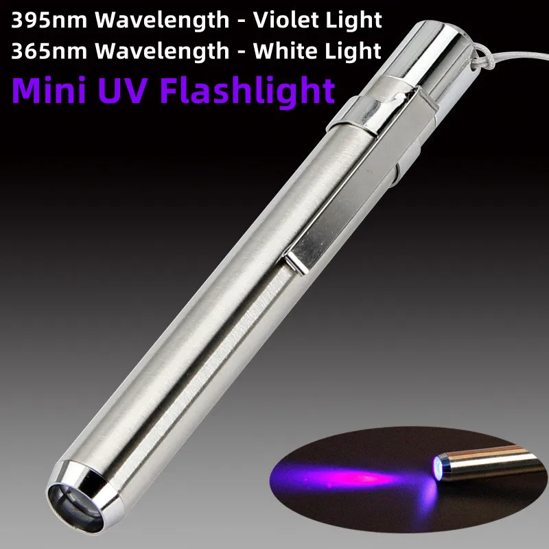 UV LED Flashlight 395nm 365nm Ultraviolet Light Mini Flash Light uv Lanterna Portable LED Lamp For Cash Medical Product Detector