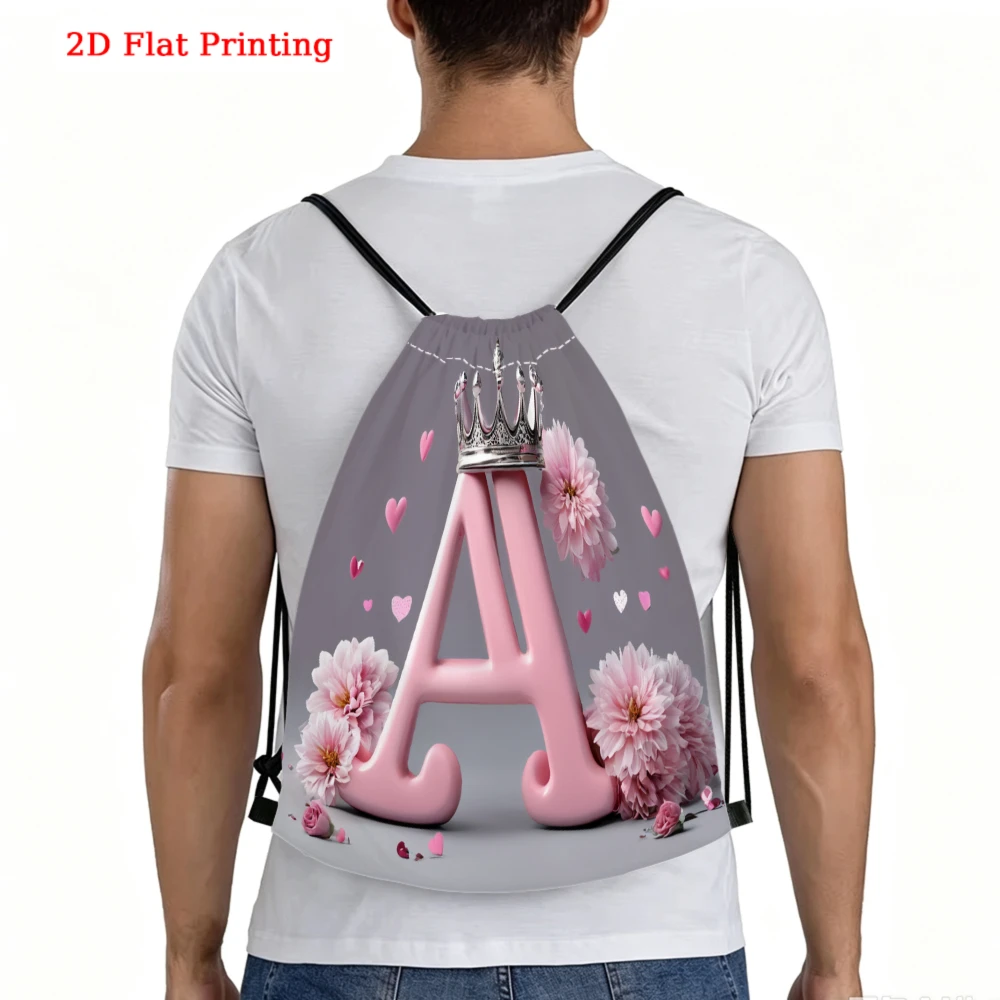 Fashionable Drawstring Backpack, 2D Flat Printing Letter A Floral Pattern, Gym Sports Bag, Outdoor Travel Cinch Sack