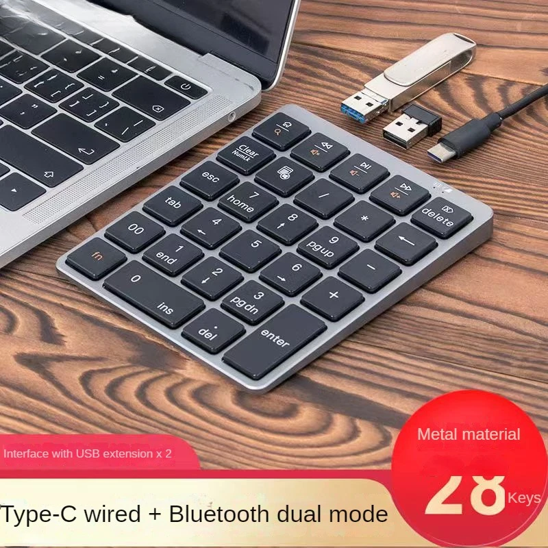 Numeric Keyboard Digital Wireless Keyboard Bluetooth-Compatible Aluminium with USB Port Hub for Android IOS Windows Phone Tablet