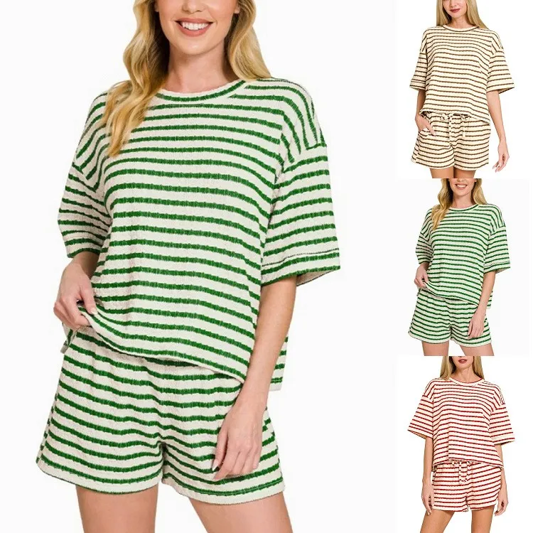 conjunto-de-pijama-para-mujer-pantalones-cortos-a-rayas-top-holgado-con-cordon-shorts-de-verano-conjunto-de-dos-piezas-shorts-casuales
